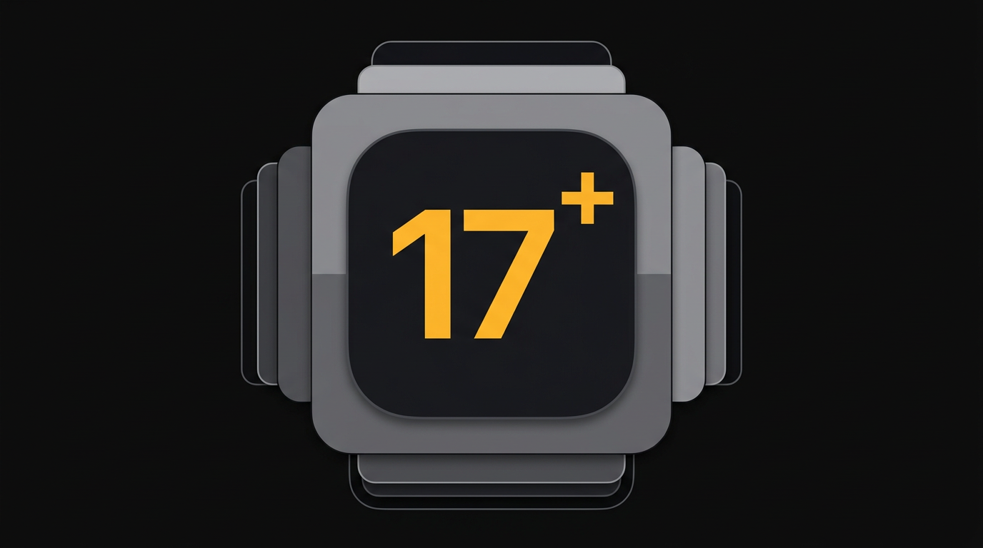 Ilustración minimalista: insignia de versión de sistema tipo iPadOS 17+.